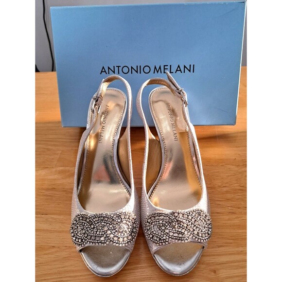 Antonio Melani Silver Rhinestone 4" Platform Heels Size 8.5 Prom Party Pageant - Picture 1 of 10